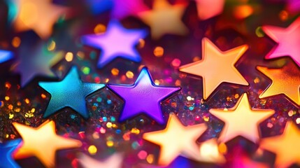 Vibrant colorful stars on glitter