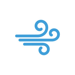 Blue Weather Wind Icon on White Background Flat Design Element, Motion Effect