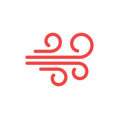 Minimalist Red Wind Icon Streamlined Design on White Background Representing Windy Conditions