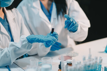 Research, experiment and medical trial being done by a scientist in a lab, science facility or...