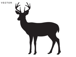 deer silhouette, deer outline, line art vector illustration on white background