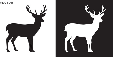 deer silhouette, deer outline, line art vector illustration on white background