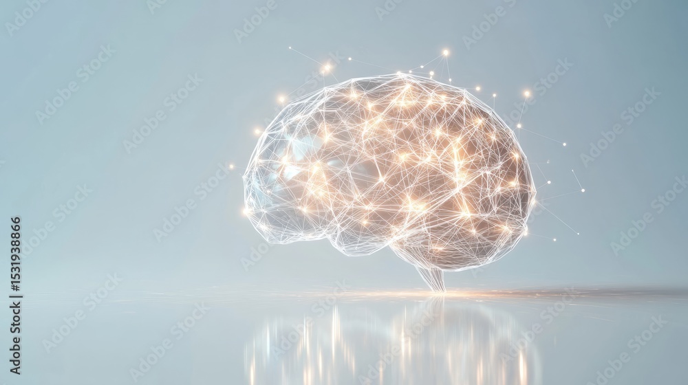Poster futuristic artificial intelligence brain concept with neural network representation and glowing digi