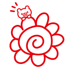 手描きの花マルとクマ