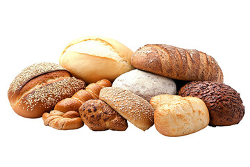 Assorted artisan bread varieties – ultra-high-resolution transparent PNG cutout featuring crusty baguette, sourdough boule, ciabatta, whole-grain loaf and rye slice, perfect for bakery menu layouts