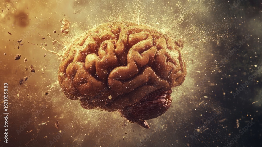 Poster detailed 3d illustration of a human brain highlighting neural activity and cognitive pathways with g