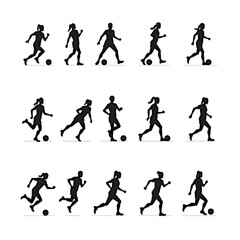 Soccer players silhouettes action poses football game