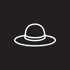 Elegant hat icon on black background fashionable headwear symbol