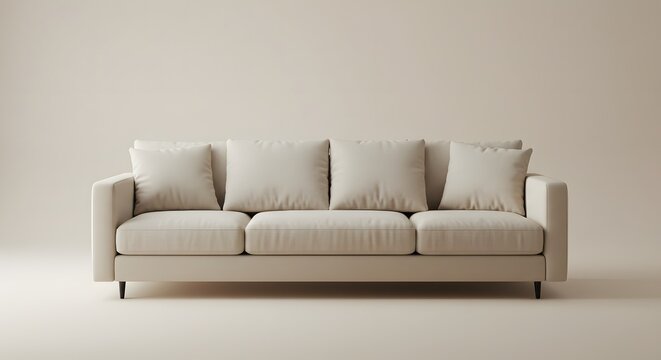 Studio Photograph of a Beige Sofa with Pillows