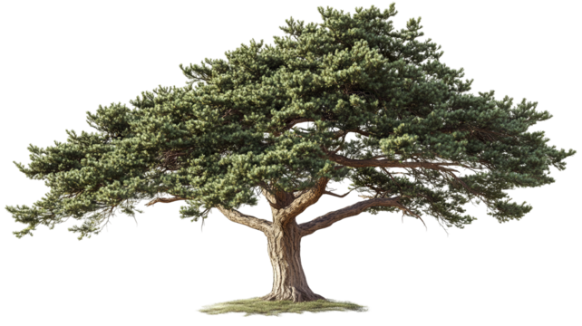 Majestic high-resolution cedar tree isolated on pure transparent background PNG cutout—ideal for landscape design, botanical illustration, and sustainable architectural visualization projects
