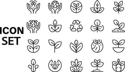 Naklejka premium Eco-Friendly Icons A Comprehensive Set of 20 Line Art Graphics for Sustainability Projects