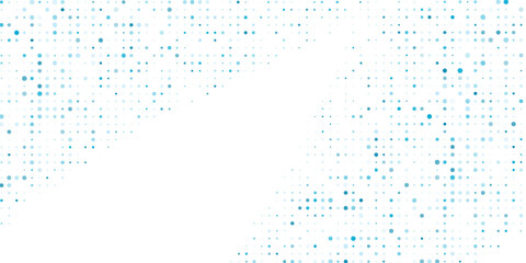 Simple blue background frame of geometric shapes. Circular ornament. Pattern of dots, particles, molecules, fragments modern abstract simple art