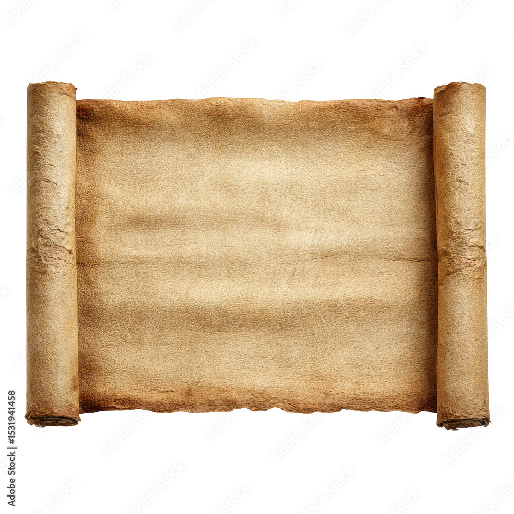 Poster old paper scroll parchment texture for text or map on transparent background