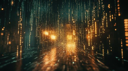 Falling streams of glowing code resembling digital rain