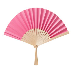 Pink Folding Hand Fan Isolated on Transparent Background