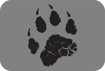 Black paw print graphic design element on gray background