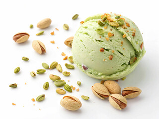 Delicious pistachio ice cream and whole pistachios, a perfect combination for a sweet treat.