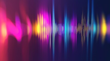Colorful audio waveform visualizer with vibrant pink, yellow, blue, and purple hues on a dark background, representing sound or music frequencies.