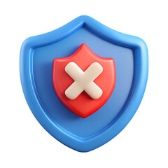 Fototapeta premium 3d render of a blue shield with a red x