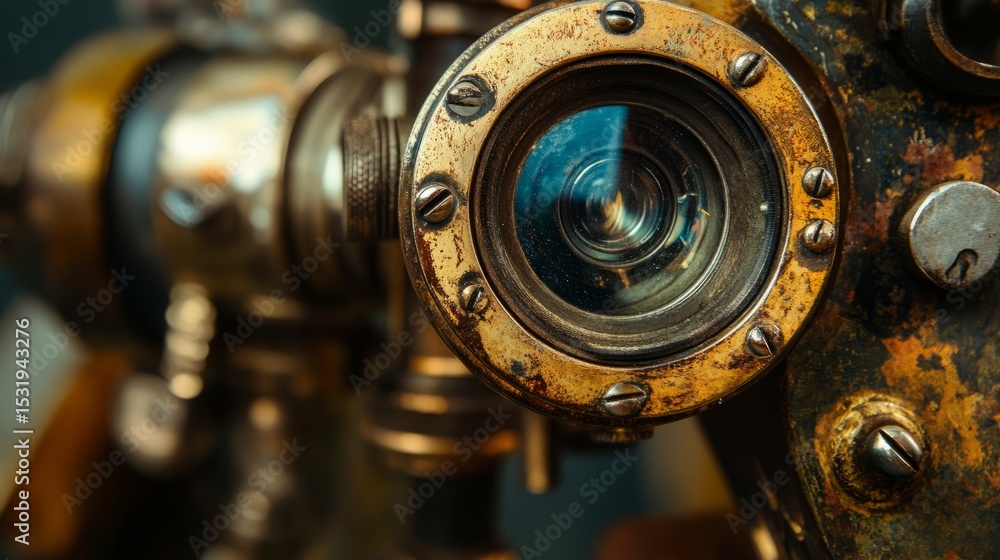 Aufkleber close-up view of a high-precision laboratory microscope with metal objective lens in a scientific re