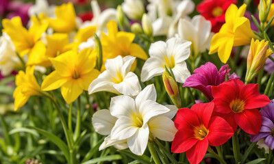 Obraz premium Freesia (Freesia spp.) Freesia is a fragrant bulbous flower known for its colorful blossoms in shades of yellow, white, red,