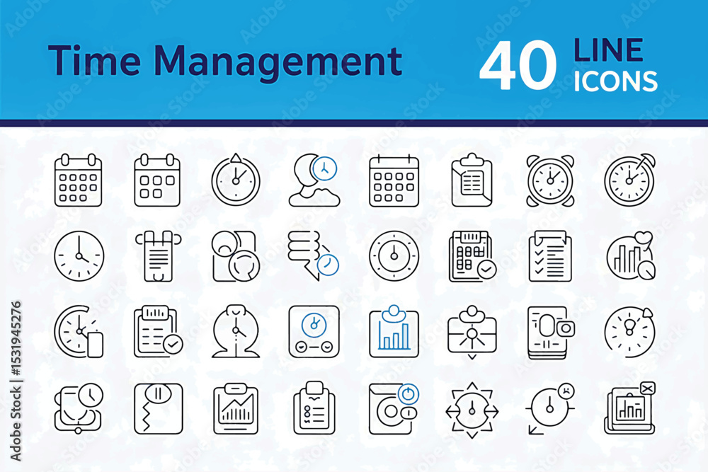 Poster editable stroke vector time management icon set 40 line icons for productivity
