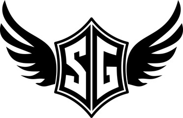SG logo emblem with winged and shield template