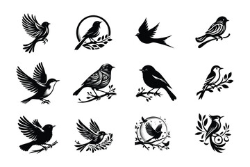 Obraz premium Elegant black and white bird silhouettes collection for logo design and decorative elements