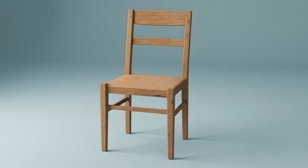Naklejka premium Isolated Wooden Chair with Woven Seat on Blue Background