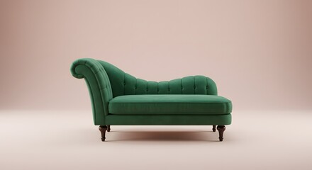 Naklejka premium Green Chaise Lounge Sofa on a Pastel Background