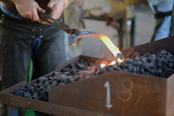 farrier heats the horseshoe