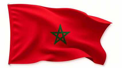 Photorealistic flag of Morocco. Red field with centered green five-pointed star. Isolated on white background. Suitable for educational, editorial, or cultural design uses.