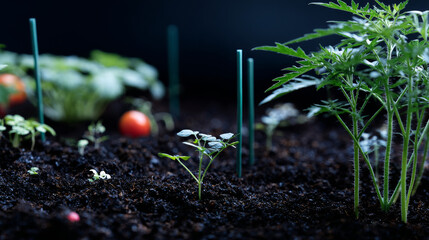 Seedlings are exuberant from abundant loamy soils. Fertilization and the role of nutrients in plant life with digital mineral nutrients icon