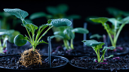 Seedlings are exuberant from abundant loamy soils. Fertilization and the role of nutrients in plant life with digital mineral nutrients icon