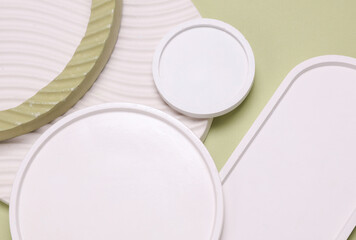 Composition of plaster figures. Moodboard for design. Flat lay. Top view