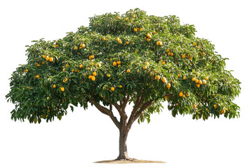 Majestic mature mango tree isolated on crisp transparent background — ultra-high-resolution PNG cutout ideal for landscape design, botanical illustrations, tropical fruit branding, and eco-friendly