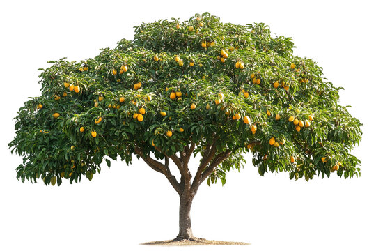 Majestic mature mango tree isolated on crisp transparent background &mdash; ultra-high-resolution PNG cutout ideal for landscape design, botanical illustrations, tropical fruit branding, and eco-friendly