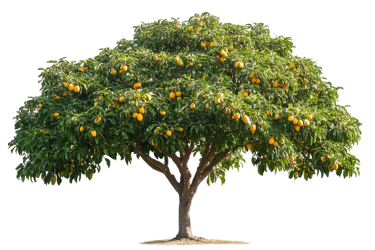 Majestic mature mango tree isolated on crisp transparent background — ultra-high-resolution PNG cutout ideal for landscape design, botanical illustrations, tropical fruit branding, and eco-friendly