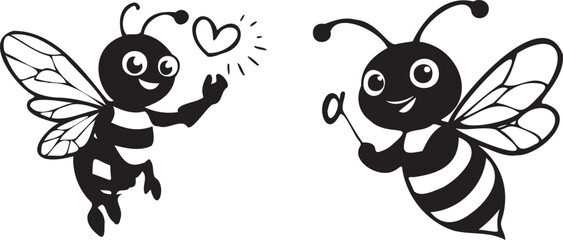 Set of Bee Mascot black and white