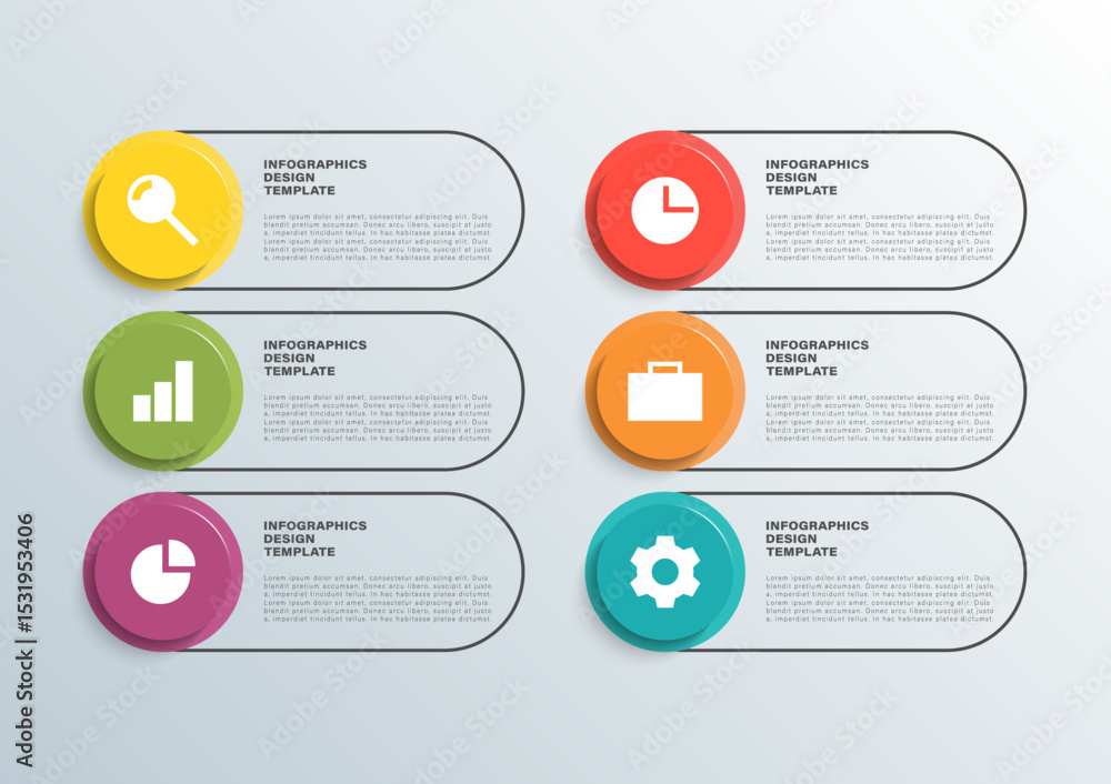 Aufkleber 3d infographic template for 6 steps or processes. business infographic layout with icons and space f