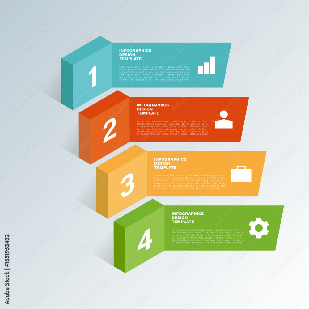 Poster 3d vector infographic template. vertical layout of four steps or processes with 3d blocks