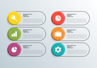 3D infographic template for 6 steps or processes. Business infographic layout with icons and space for data