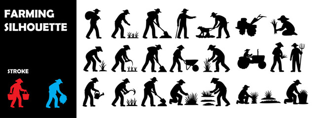 Farming Silhouette Vector Set – Agricultural Workers and Rural Life
