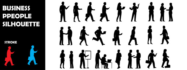 Business People Silhouette Vector Set – Corporate Professionals and Office Scenes
