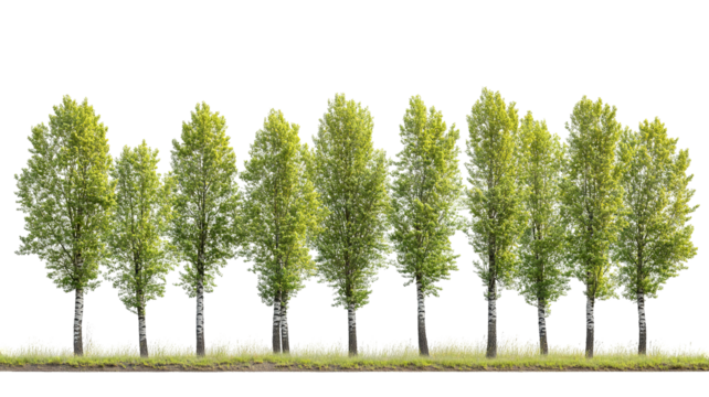 Majestic poplar tree with lush summer foliage — ultra-high-resolution transparent PNG cutout perfect for landscape design, botanical illustrations and  eco-friendly architectural visualization