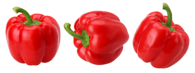 Set of red sweet bell pepper isolated, transparent PNG, PNG format, cut out.