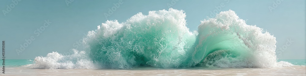 Poster turbulent ocean tsunami wave cresting near shoreline showing natures power and urgency for emergency
