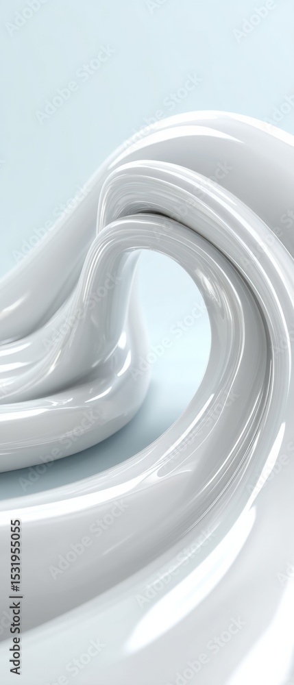 Poster futuristic teeth-tech whitening studio abstract with cascading mint white liquid curves and soft chr