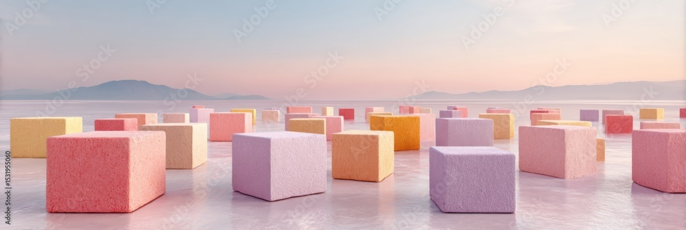 Aufkleber modern tangible asset network with interconnected supply chain blocks in soft pastel colors symboliz