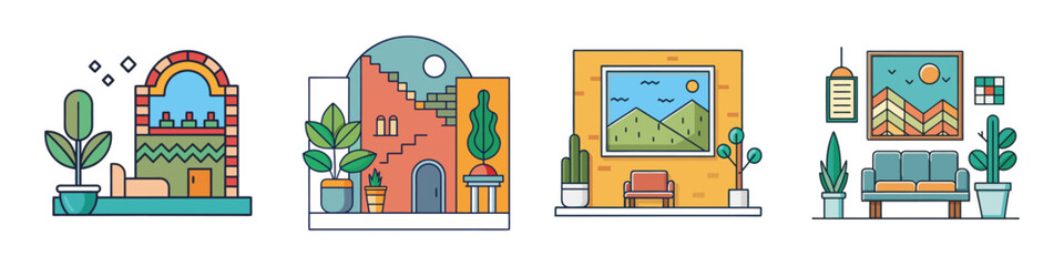 Wall Art Flat Illustration Modern Minimalist Home Decor Vector Design